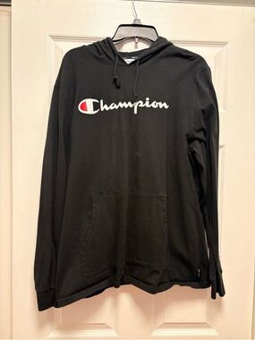 Champion Black Hoodie with White & Red Logo